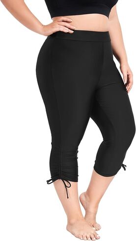 FOREYOND Plus Size Women's Swim Capris Long Rash Guard High Waisted Tankini Bottoms Swimwear Shorts in Saudi Arabia