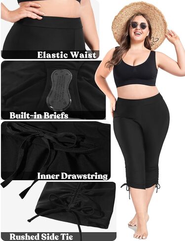 FOREYOND Plus Size Women's Swim Capris Long Rash Guard High Waisted Tankini Bottoms Swimwear Shorts in Saudi Arabia