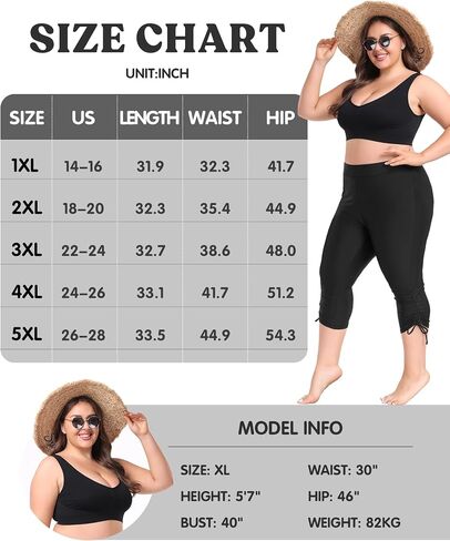 FOREYOND Plus Size Women's Swim Capris Long Rash Guard High Waisted Tankini Bottoms Swimwear Shorts in Saudi Arabia