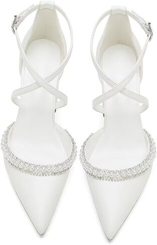YWXYMGE High Block Heel Wedding Shoes for Bride Closed Toe Pearl Bridal Shoes Women Chunky Heels in Saudi Arabia