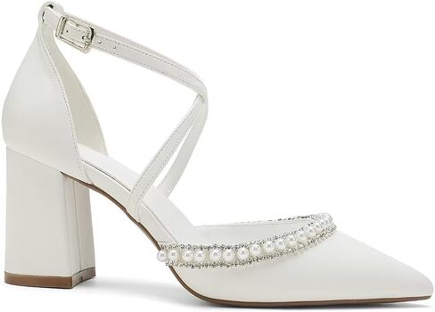 YWXYMGE High Block Heel Wedding Shoes for Bride Closed Toe Pearl Bridal Shoes Women Chunky Heels in Saudi Arabia