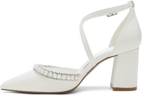 YWXYMGE High Block Heel Wedding Shoes for Bride Closed Toe Pearl Bridal Shoes Women Chunky Heels in Saudi Arabia