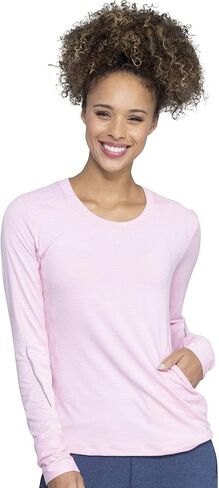 Cherokee Infinity CK765 Women's Long Sleeve Underscrub Knit Tee, Pink Tonic/White, Large in Saudi Arabia