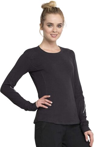 Cherokee Infinity CK765 Women's Long Sleeve Underscrub Knit Tee, Pink Tonic/White, Large in Saudi Arabia