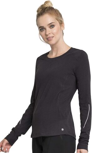 Cherokee Infinity CK765 Women's Long Sleeve Underscrub Knit Tee, Pink Tonic/White, Large in Saudi Arabia