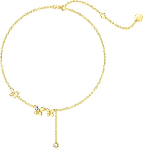 14K Real Gold Butterfly Anklet for Women,Yellow Gold Butterfly Anklets Bracelets Beads Station Anklet Double Foot Link Beach Anklets Anniversary Birthday Jewelry Gifts for Wife Girlfriend 8''+2'' in Saudi Arabia