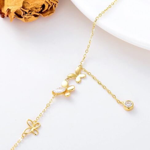 14K Real Gold Butterfly Anklet for Women,Yellow Gold Butterfly Anklets Bracelets Beads Station Anklet Double Foot Link Beach Anklets Anniversary Birthday Jewelry Gifts for Wife Girlfriend 8''+2'' in Saudi Arabia