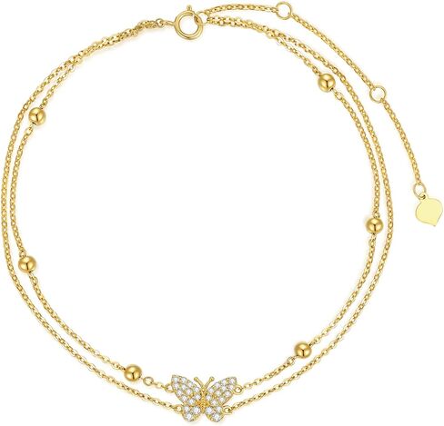 SISGEM Solid 14K Gold butterfly anklet bracelets for Women, Real Gold Layered Beach Foot Anklets for Women Fine Jewelry Anniversary Birthday Gift for Wife, Mom, 8''+2'' in Saudi Arabia
