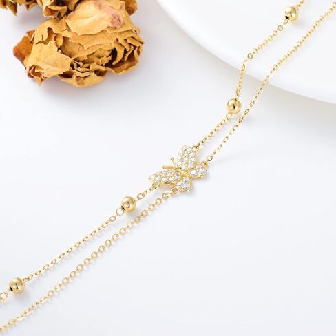 SISGEM Solid 14K Gold butterfly anklet bracelets for Women, Real Gold Layered Beach Foot Anklets for Women Fine Jewelry Anniversary Birthday Gift for Wife, Mom, 8''+2'' in Saudi Arabia