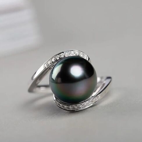Nonnyl Gifts for Women-Tahitian-Black-Pearl-Ring-Gift for Wife Wedding Birthday Anniversary-Mom Girlfriend Her Mothers Day Valentines Day Christmas-18K Gold Plated Sterling Silver Pearl Rings, Pearl, in Saudi Arabia