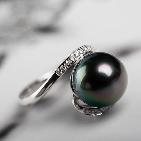 Nonnyl Gifts for Women-Tahitian-Black-Pearl-Ring-Gift for Wife Wedding Birthday Anniversary-Mom Girlfriend Her Mothers Day Valentines Day Christmas-18K Gold Plated Sterling Silver Pearl Rings, Pearl, in Saudi Arabia