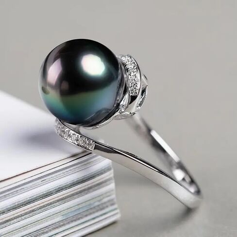 Nonnyl Gifts for Women-Tahitian-Black-Pearl-Ring-Gift for Wife Wedding Birthday Anniversary-Mom Girlfriend Her Mothers Day Valentines Day Christmas-18K Gold Plated Sterling Silver Pearl Rings, Pearl, in Saudi Arabia