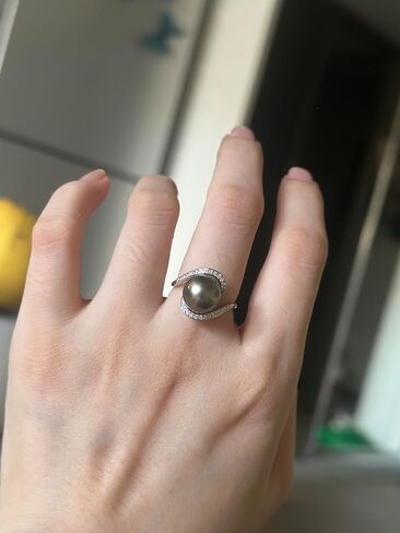 Nonnyl Gifts for Women-Tahitian-Black-Pearl-Ring-Gift for Wife Wedding Birthday Anniversary-Mom Girlfriend Her Mothers Day Valentines Day Christmas-18K Gold Plated Sterling Silver Pearl Rings, Pearl, in Saudi Arabia