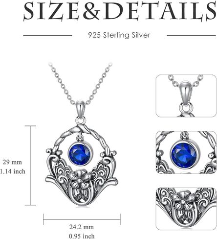 Althum 1CT Lab Grown Blue Sapphire Vintage Necklace 925 Sterling Silver 6.5mm Round Sapphire Retro Filigree Necklace September Birthstone Sapphire Necklace with 18+2inch Chain for Women Gift in Kuwait