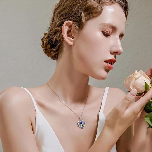 Althum 1CT Lab Grown Blue Sapphire Vintage Necklace 925 Sterling Silver 6.5mm Round Sapphire Retro Filigree Necklace September Birthstone Sapphire Necklace with 18+2inch Chain for Women Gift in Kuwait