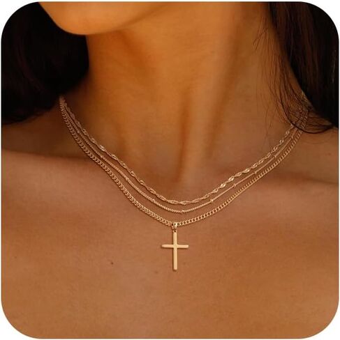 Cross Gold Layered Choker Neckalce for Women Dainty Cross Layering Pendant Necklace 14K Gold Plated Simple Trendy Jewelry for Girls in Kuwait