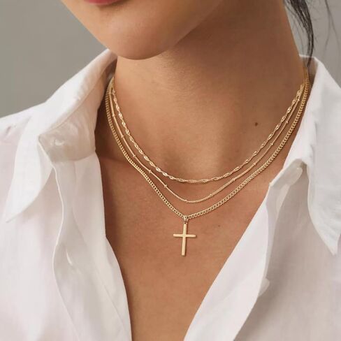 Cross Gold Layered Choker Neckalce for Women Dainty Cross Layering Pendant Necklace 14K Gold Plated Simple Trendy Jewelry for Girls in Kuwait