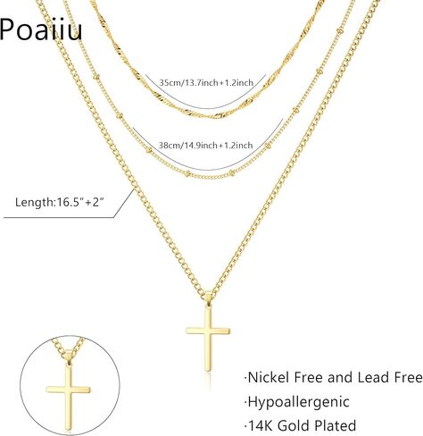Cross Gold Layered Choker Neckalce for Women Dainty Cross Layering Pendant Necklace 14K Gold Plated Simple Trendy Jewelry for Girls in Kuwait