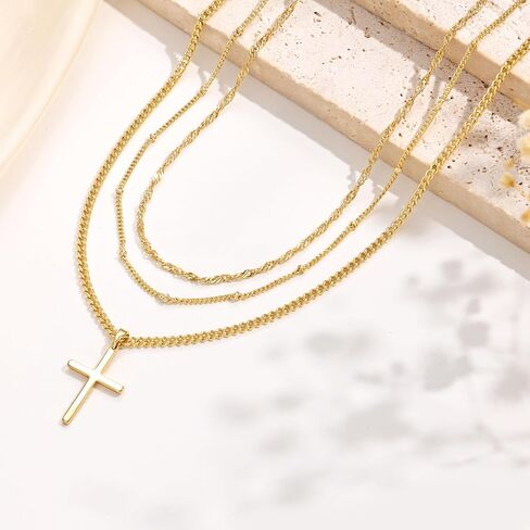 Cross Gold Layered Choker Neckalce for Women Dainty Cross Layering Pendant Necklace 14K Gold Plated Simple Trendy Jewelry for Girls in Kuwait