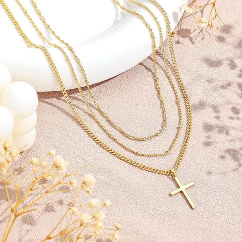 Cross Gold Layered Choker Neckalce for Women Dainty Cross Layering Pendant Necklace 14K Gold Plated Simple Trendy Jewelry for Girls in Kuwait