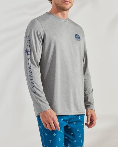 CARIBBEAN JOE Men's Standard Rash Guard, Island Sunset Long Sleeve Sun Protection Swim, Beach and Fishing T-Shirt Top in Saudi Arabia