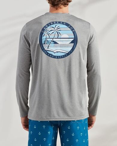 CARIBBEAN JOE Men's Standard Rash Guard, Island Sunset Long Sleeve Sun Protection Swim, Beach and Fishing T-Shirt Top in Saudi Arabia