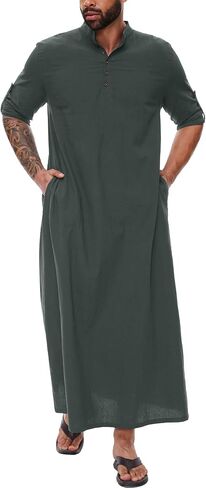 YAOHUOLE Kaftan for Men Button down Islamic Thobe for Men Arabic Robes for Men in Saudi Arabia