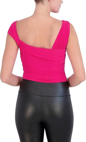 BCBGMAXAZRIA womens Asymmetrical Neck Sleeveless Ruched Bodysuit With Snap Button Closure in Saudi Arabia