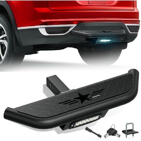 Tow Hitch Step Trailer for 2 Inch Receiver, with LED Light & Pin Lock & U-Bolts Stabilize, Compatible with Pickups Trucks Vans SUVs ATVs, Towing Bumper Guard Protector Rear bar (Carbon Steel)