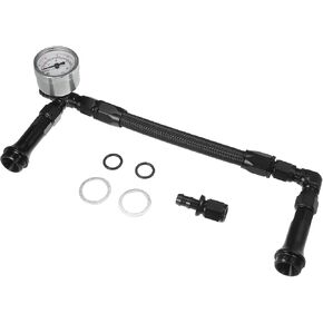 4150 Braided Fuel Line with Pressure Gauge AN6 Dual Feed Carb Fuel Line for 4150 Based Carburetor Aluminum Black