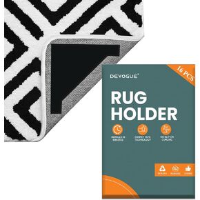 16PCS Rug Tape Dual Sided Washable & Removable Prevent Curling Corner Carpet Holder - Keep Rug in Place Non Slip Adhesive Rug Tape for Hardwood Floors and Tile