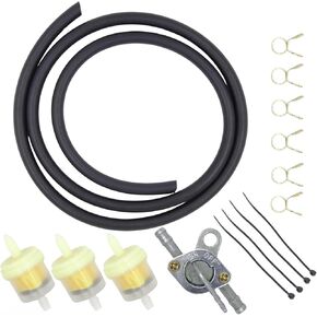 3/16" Gas Fuel Line Hose Clamps Fuel Filters+Shut Off Valve Petcock Set Compatible with TaoTao, Buyang, Zongshen, 50cc, 80cc, 90cc, 110cc 125cc 140cc 150cc 200cc mini bikes