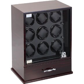 Diplomat 31-429 Nine Black Leather Interior and Four Program Settings Watch Winder (Ebony Wood Finish)