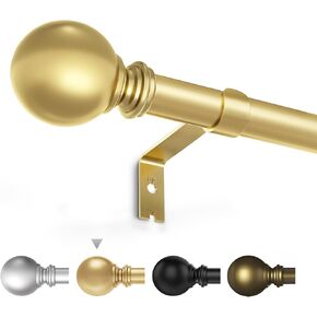 Gold Curtain Rods For Windows 48 to 84 Inch, 5/8" Diameter Adjustable Gold Curtain Rod, Drapery Rods With Classic Round Finials, Thin Curtain Rod For Patio Bedroom kitchen (A9,Gold,32-90")