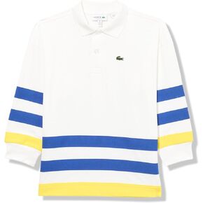 Lacoste Boys' Long Sleeve Color Blocked Stripe Collared Shirt W/Front Buttons