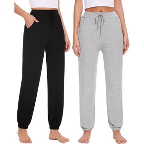 Women's Loose Casual Pants Comfy Home Lounge Pants Elastic Drawstring Pajama Bottoms with Pockets 2 Pack