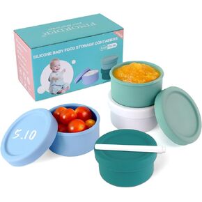 Set of 4 100% Silicone Baby Food Storage Containers, 3.5 oz Leak Proof Food Snack Storage Cubes of Cute Fun Colors with Airtight Lids, Freezer Dishwasher Safe Containers for Infants Babies