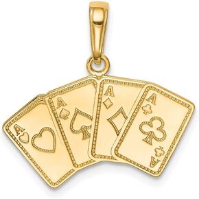 Solid 14k Yellow Gold Aces Playing Cards Pendant Charm - 18mm x 21mm