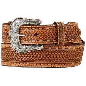 Nocona Men's Belt with Basketweave Body and Rawhide Lace