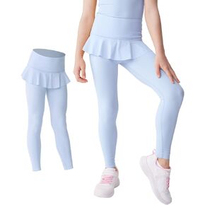 Girls High-Waist Skirted Leggings Cute Athletic Pants with Ruffle Pleated Dance Yoga Workout Activewear