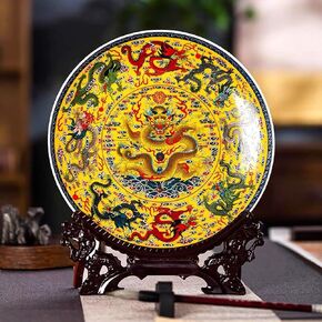 Decorative Plates for Display,2024 Chinese Classical Colorful Peacock Birds and Peony Flowers Plate Decor Handmade Art Decor for Display Living Room Table