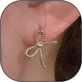 14K Gold Hollow Bowknot Earrings for Women Teen Girls,Dainty Silver Stud Hoop Huggie Bowknot Earrings,Aesthetic Holiday Jewelry Gift