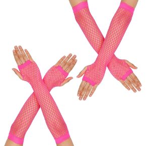 2 Pairs Fishnet Gloves Fingerless Long Mesh Gloves for Women Fishnet Arm Sleeves for Theme Party Cosplay