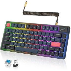A.JAZZ AK832Pro Wireless Mechanical Gaming Keyboard 75% Low Profile Gasket with 2.4Ghz/Bluetooth 5.0/Wired Coiled Cable Screen Display RGB Backlight NKRO TKL for Win Mac Gamer (Ink Red/Blue Switch)