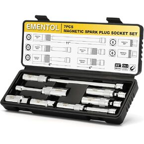 EMENTOL 7PCS 3/8" Drive Spark Plug Socket Set, CR-V, Swivel Magnetic Extension Sockets, Includes 9/16", 5/8", 13/16", 14mm Sockets