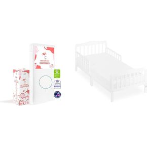 Baby Fairy 5" Foam Crib & Toddler Bed Mattress in a Box, White I Greenguard Gold Certified I JPMA Certified & Classic Design Toddler Bed in White, Greenguard Gold Certified