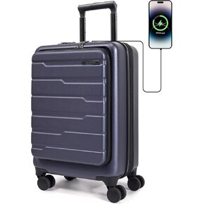 BAGSMART Expandable Carry On Luggage 22x14x9 Airline Approved, 20" Suitcases with Spinner Wheels,Charging Ports,TSA Lock, Hard Shell Front Opening Carry On Luggage for Men Women Travel Business,White