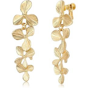 LAXPICOL Gold Clip On Earrings Flower Dangle Drop Earrings For Women No Piercing Earrrings