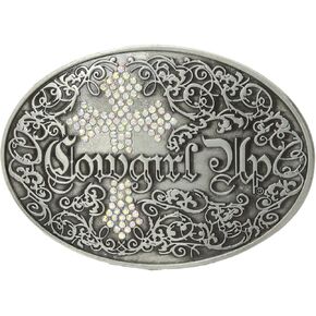 Women's Southern Cowgirl Up Cross Aurora Borealis Belt, Silver, Medium