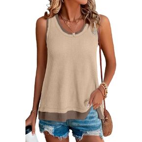 BLENCOT Women's Waffle Knit Summer Tank Top Casual Scoop Neck Sleeveless Loose Tunic Tops